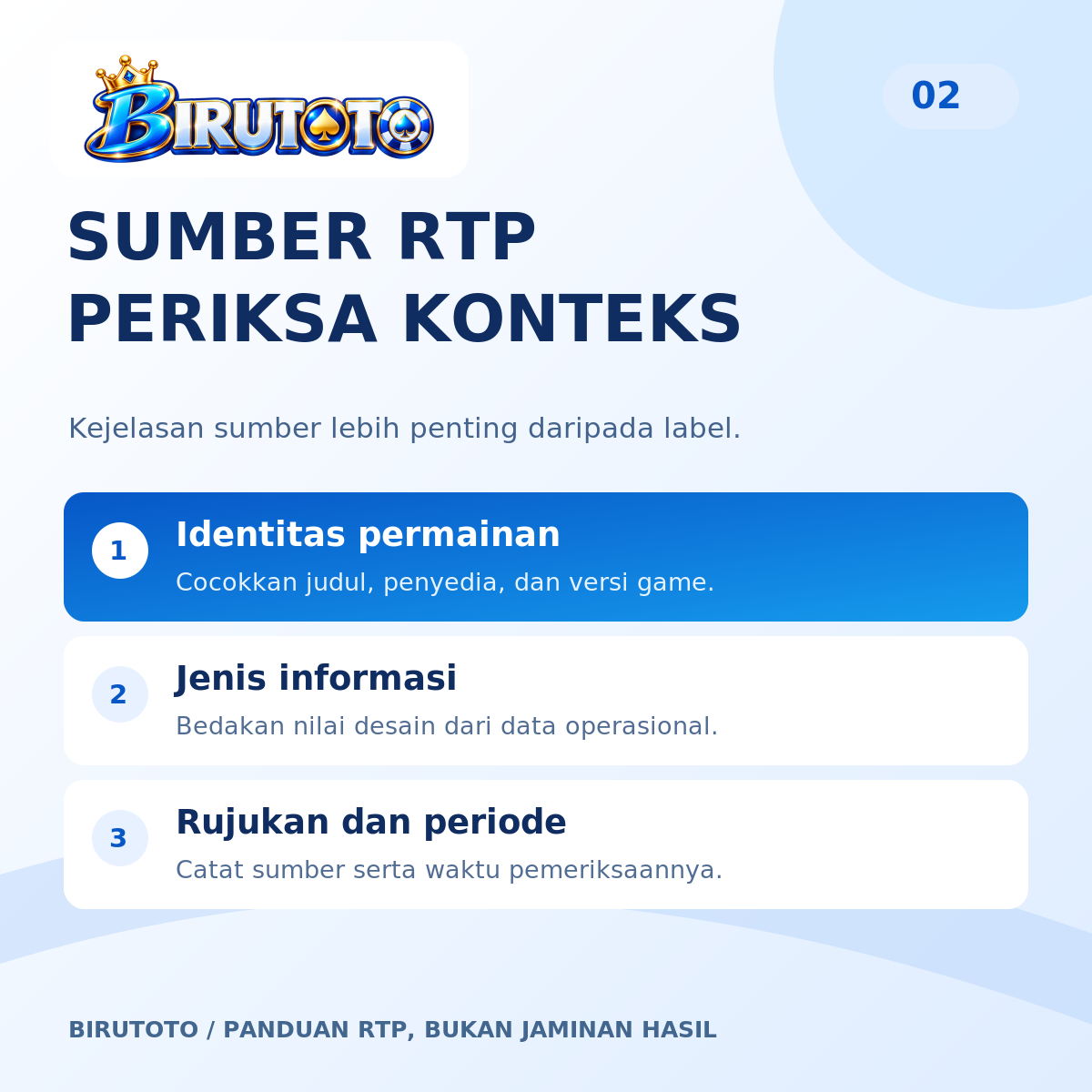 Daftar pemeriksaan sumber RTP BIRUTOTO: identitas permainan, jenis informasi, dan rujukan data
